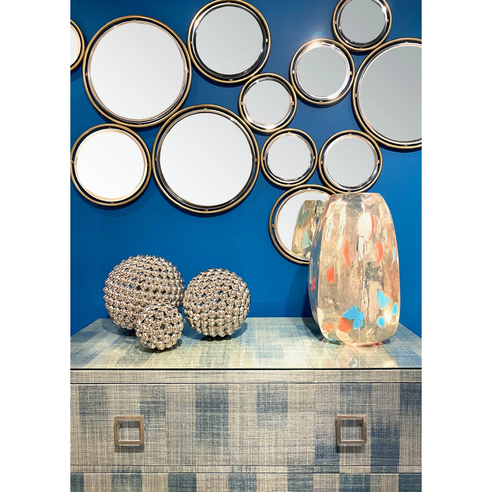 Yes Please II Lamp by Wildwood in metallic silver, multicolor. Made from art glass in a rustic style.