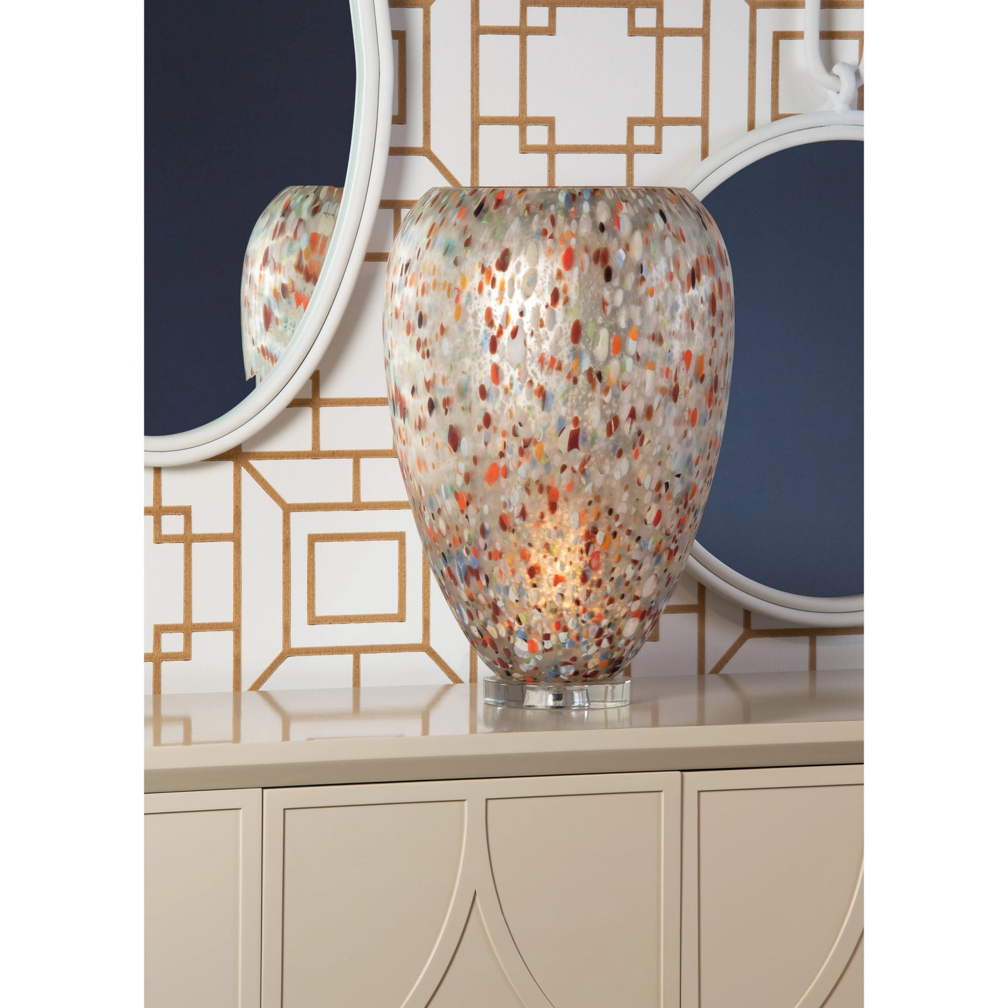 003 SR-782671 | Lifestyle | Auntie Dot Lamp by Wildwood in multi color, clear. Made from art glass in a transitional style.
