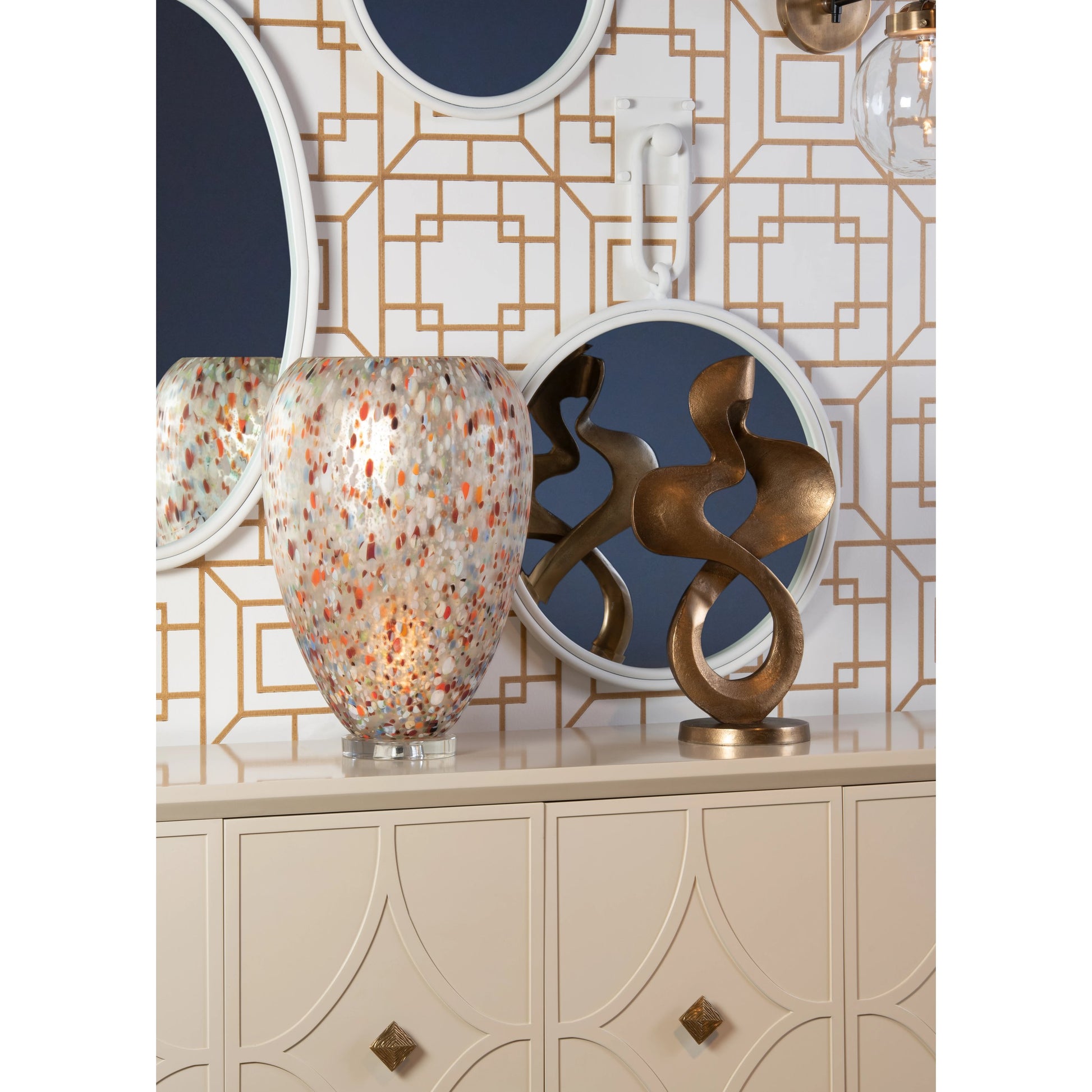 Auntie Dot Lamp by Wildwood in multi color, clear. Made from art glass in a transitional style.