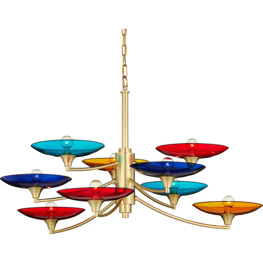 Veneto Chandelier by Currey and Company in blue, yellow, red, polished brass. Made from glass, metal in a eclectic & global style.