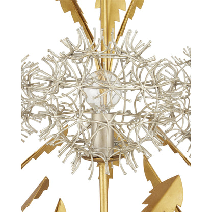 Dandelion Pendant by Currey and Company in contemporary silver leaf, contemporary gold leaf. Made from wrought iron in a modern style.