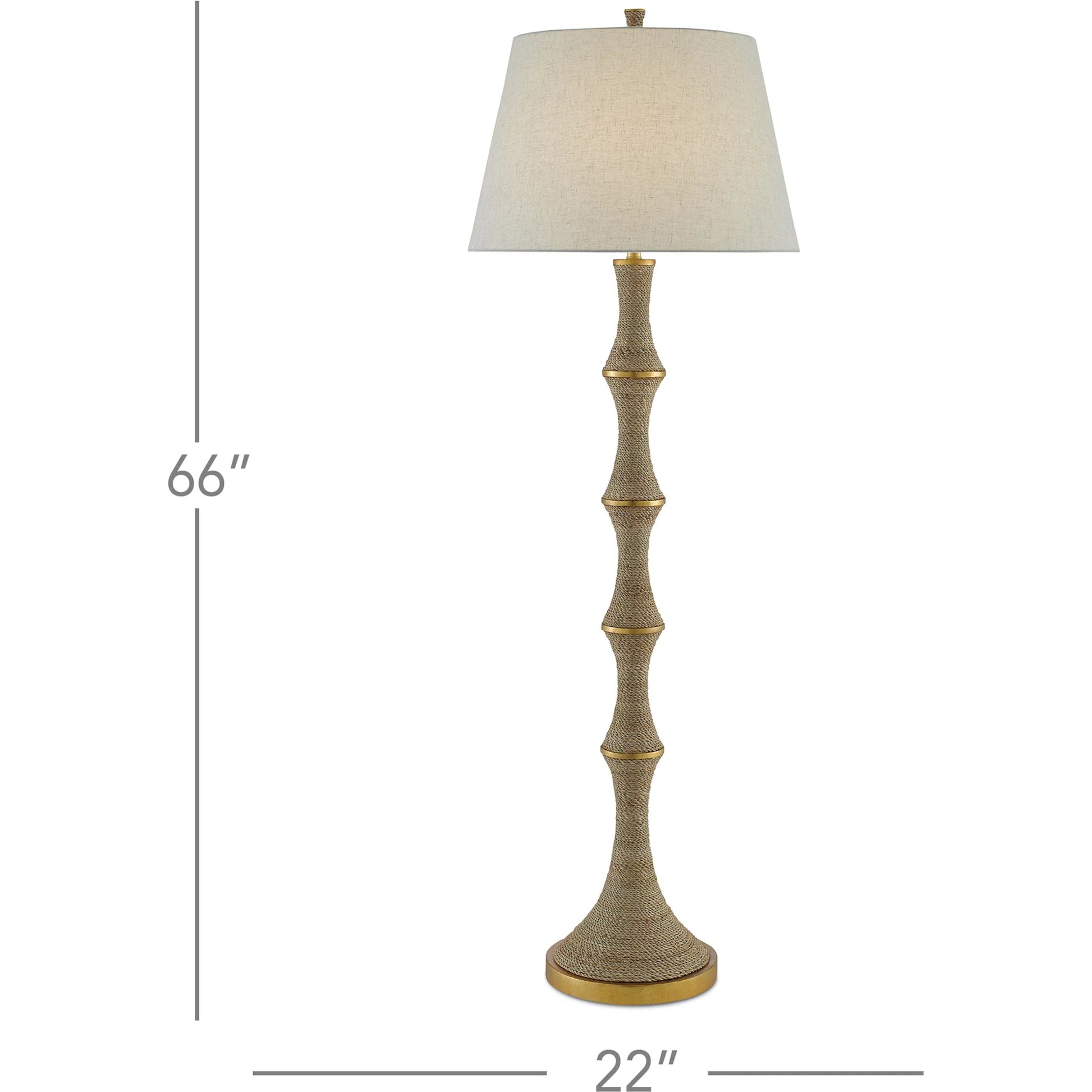 Bourgeon Floor Lamp by Currey and Company in natural, dark contemporary gold leaf. Made from wood, abaca rope, wrought iron in a transitional style.