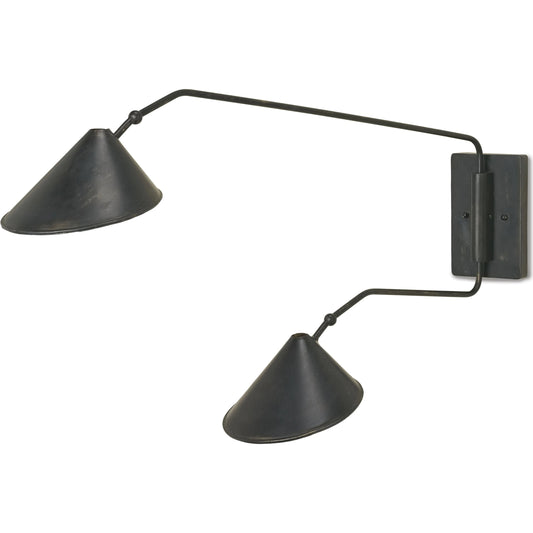 Serpa Wall Sconce by Currey and Company in french black, gold leaf. Made from wrought iron in a modern style.