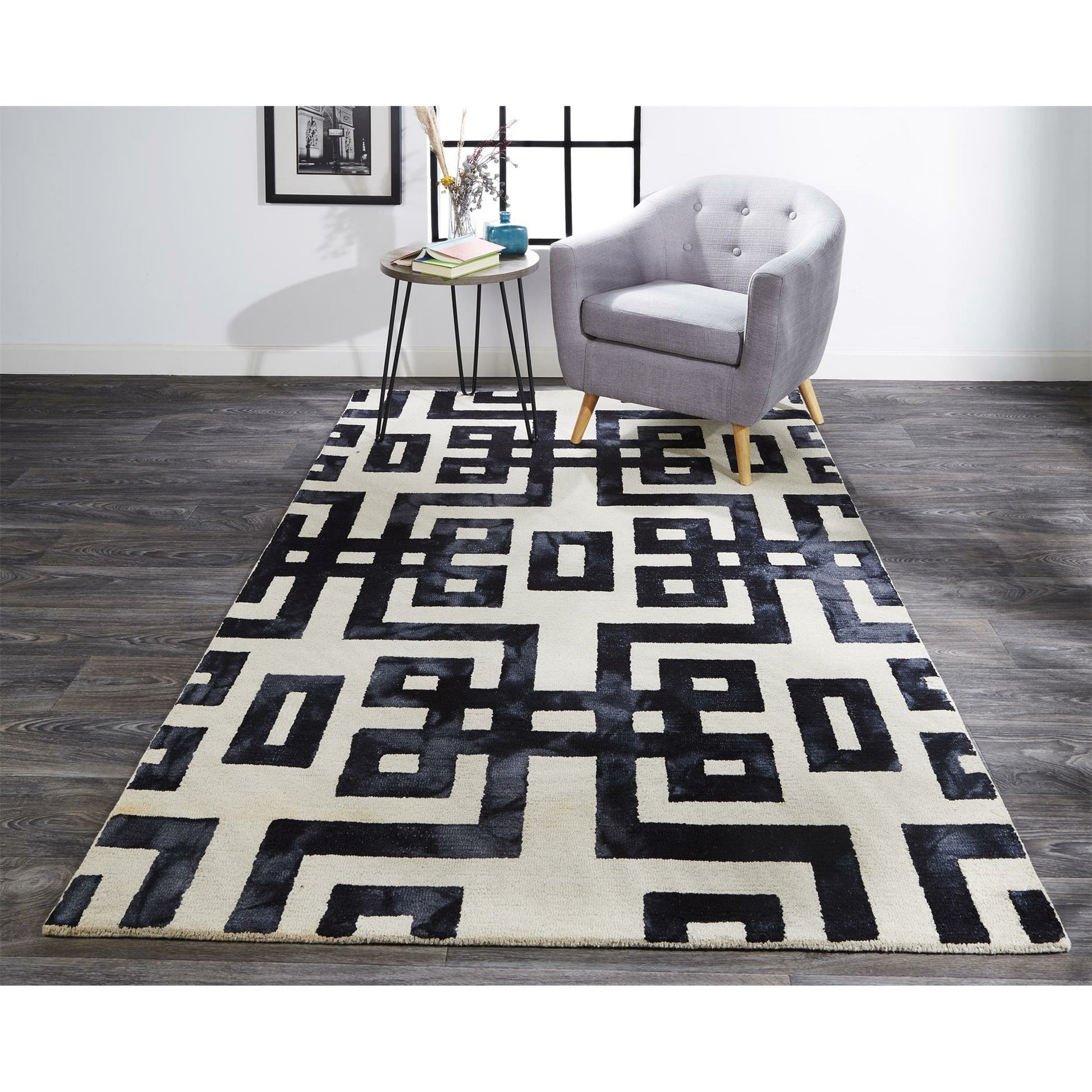 Lorrain Geometric Rug - 8568F by Feizy in ivory, black. Made from wool in a unique style.