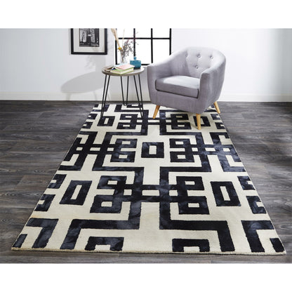 Lorrain Geometric Rug - 8568F by Feizy in ivory, black. Made from wool in a unique style.