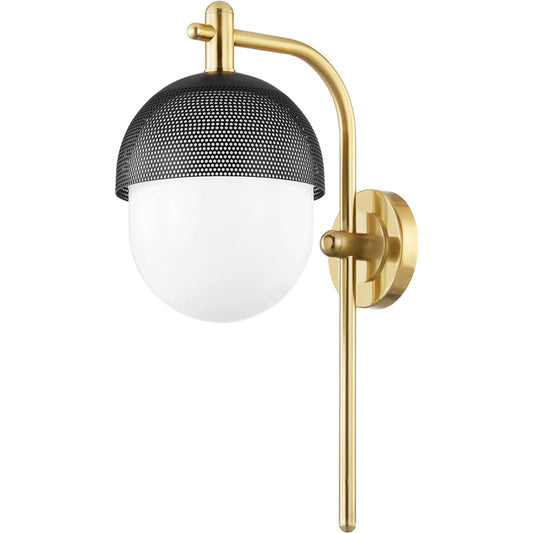 Nyack 1 Light Wall Sconce by Hudson Valley in aged brass, black. Made from steel in a modern style.