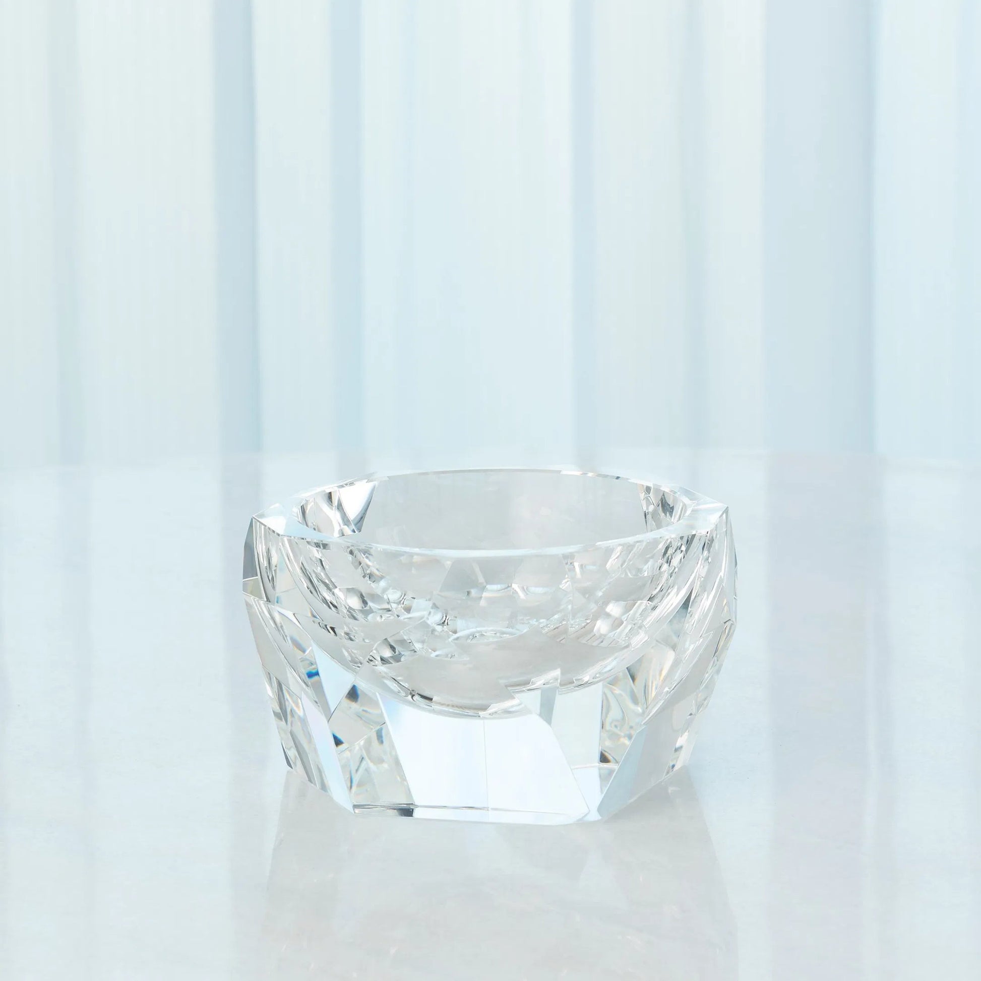 Multi Facet Crystal Bowl by Global Views in clear. Made from crystal in a transitional style.