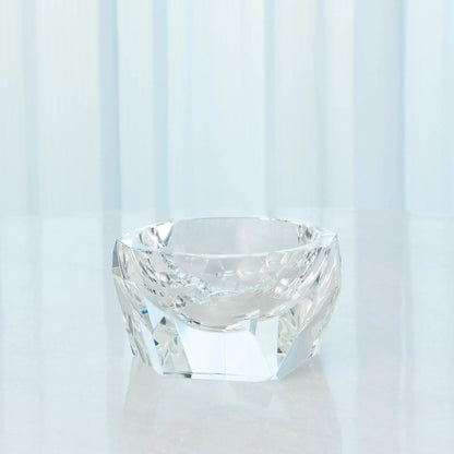 Multi Facet Crystal Bowl by Global Views in clear. Made from crystal in a transitional style.