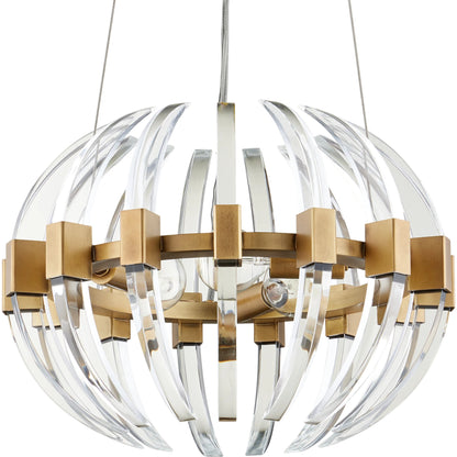 Coquette Small Brass Chandelier by Currey and Company in clear, antique brass. Made from optic crystal, metal in a modern style.