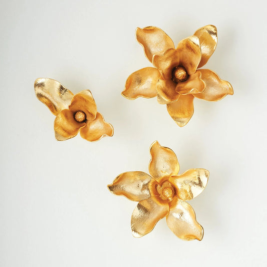 Magnolia Flower Wall Decor by Global Views in antique brass, gold. Made from brass in a unique style.
