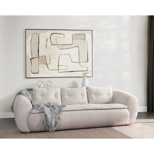 Ember Upholstered Fabric Sofa by Classic Home in cream white. Made from 77% polyester, 23% acrylic, rubberwood in a unique style.