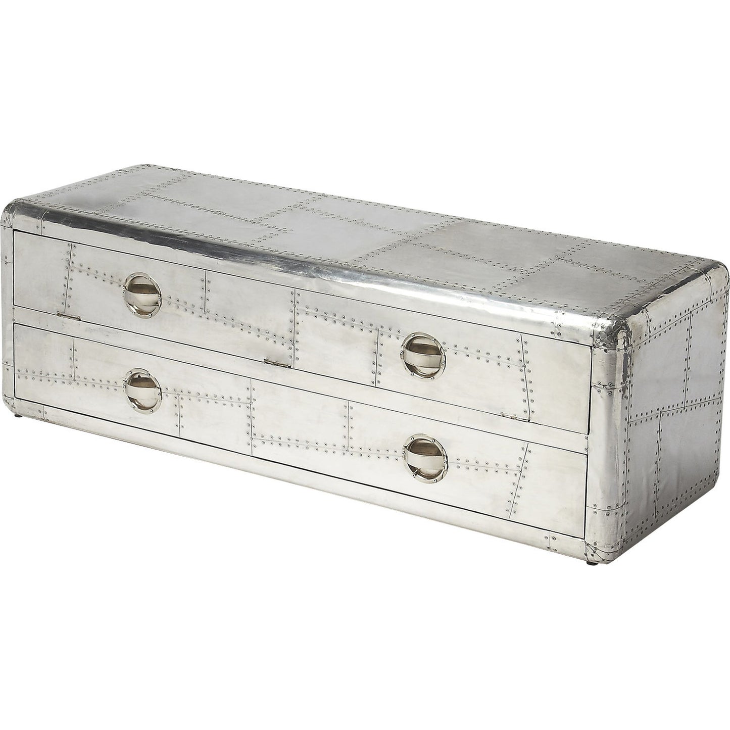 001 O-BUTLER-6106330 | Additional Silo | Midway Aviator Entertainment Console by Butler Specialty Company in silver and industrial chic. Made from mango wood solids, aluminium in a modern style.