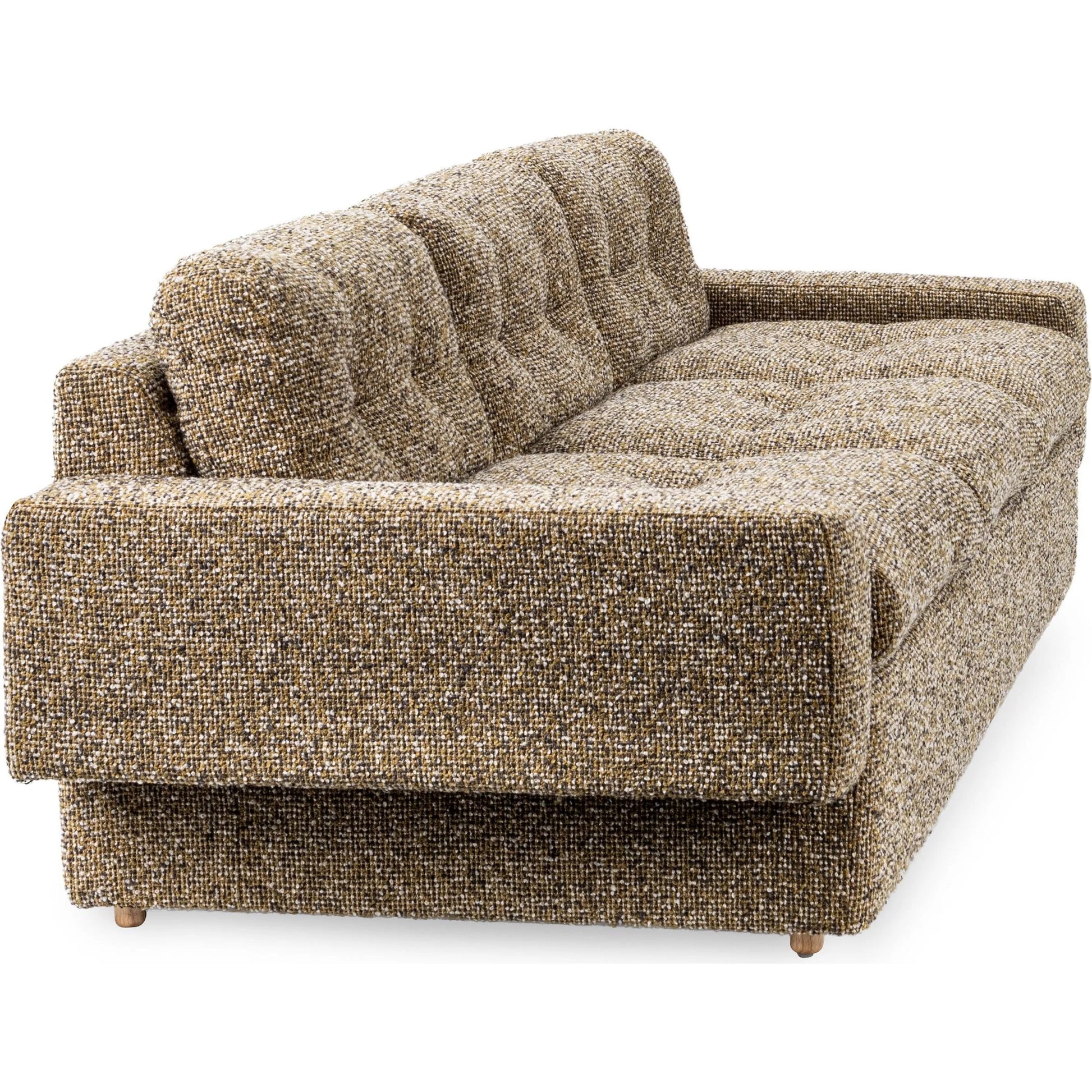 Lucca Upholstered Sofa by Classic Home in honey yellow. Made from 77% polyester, 23% acrylic, rubberwood in a transitional style.