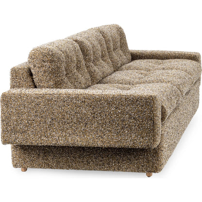 Lucca Upholstered Sofa by Classic Home in honey yellow. Made from 77% polyester, 23% acrylic, rubberwood in a transitional style.