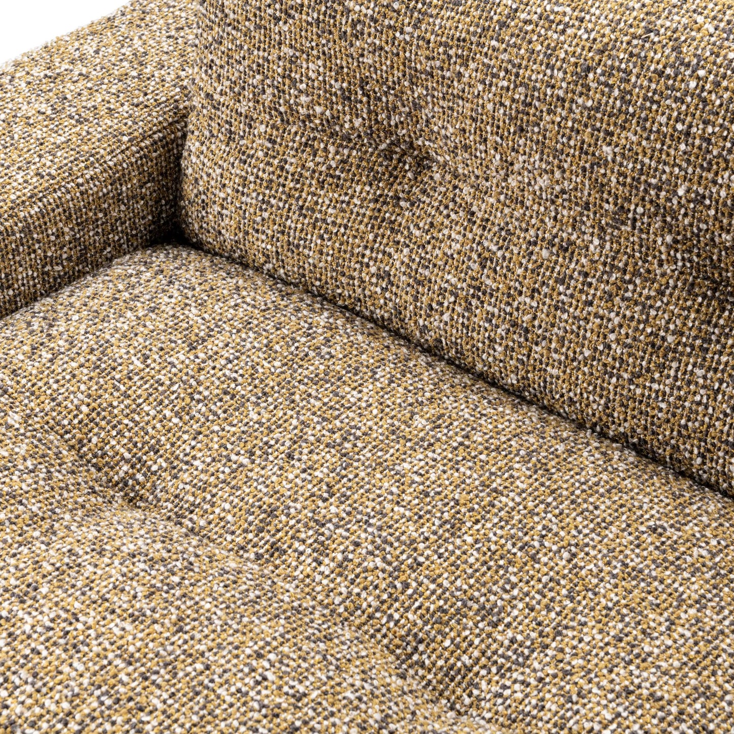 007 SI-2353770 | Closeup | Lucca Upholstered Sofa by Classic Home in honey yellow. Made from 77% polyester, 23% acrylic, rubberwood in a transitional style.