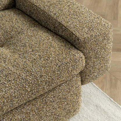 Lucca Upholstered Sofa by Classic Home in honey yellow. Made from 77% polyester, 23% acrylic, rubberwood in a transitional style.