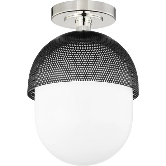 Nyack 1 Light Semi Flush by Hudson Valley in polished nickel, black. Made from steel in a cottage & farmhouse style.