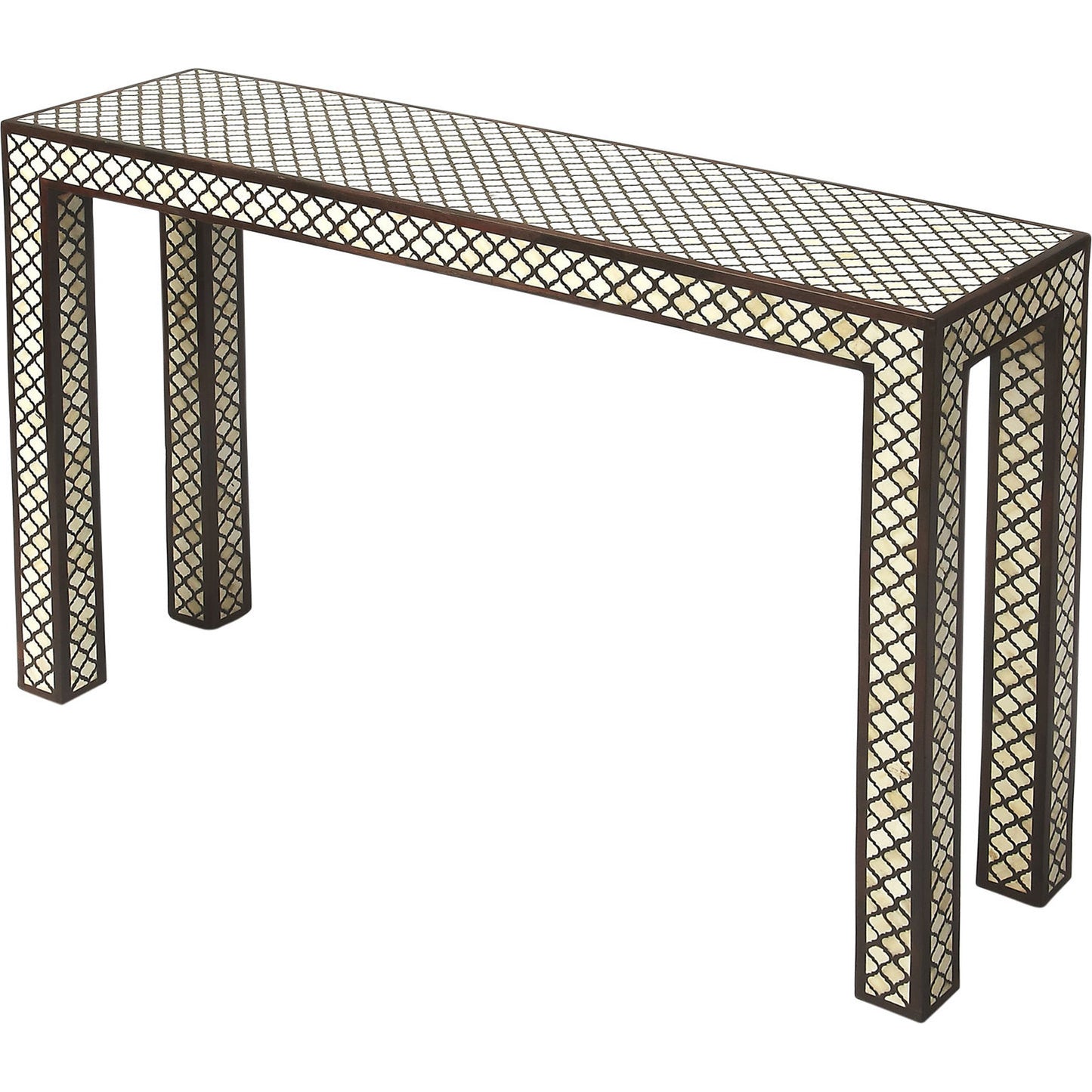 001 O-BUTLER-6115338 | Primary Silo | Basan Wood & Bone Inlay Console Table by Butler Specialty Company in multi-color and wood & bone inlay. Made from wood, bone inlay in a modern style.