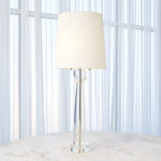 Modern Crystal Column Lamp by Global Views. Made from crystal, linen in a transitional style.