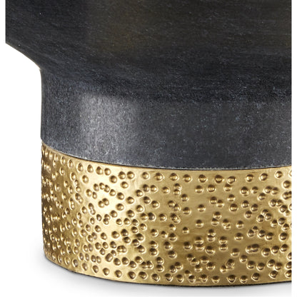 Vincent Marble Bowl by Currey and Company in black, brass. Made from marble, brass in a modern style.