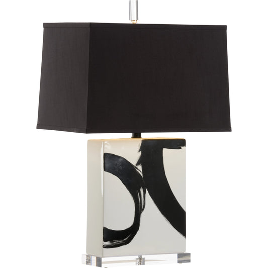 Abstract Composition I Lamp by Wildwood in white, black glaze, hand painted, clear. Made from unique in a unique style.