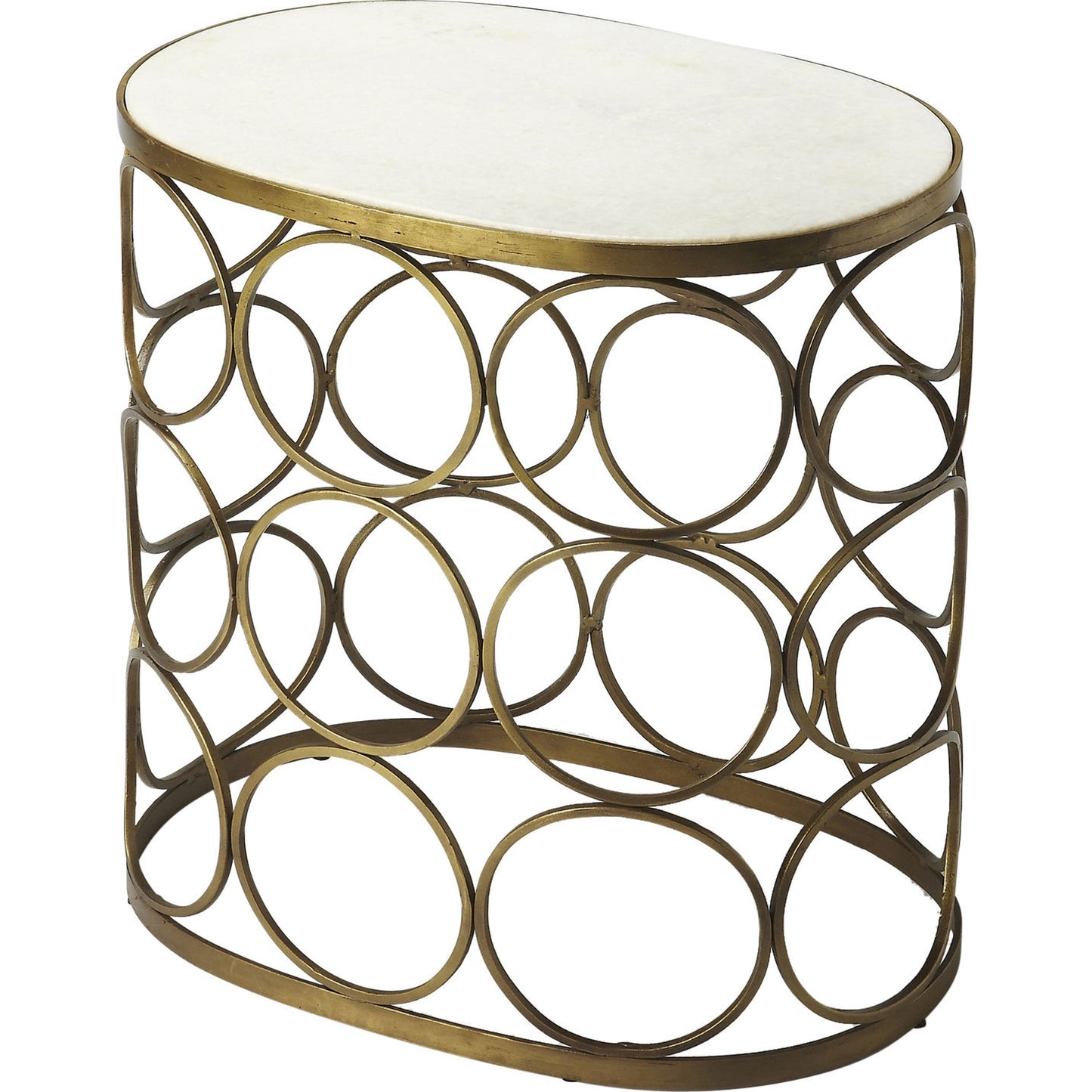 001 O-BUTLER-6123025 | Additional Silo | Talulah Oval Marble Accent Table by Butler Specialty Company in gold and metalworks. Made from iron, white marble in a modern style.