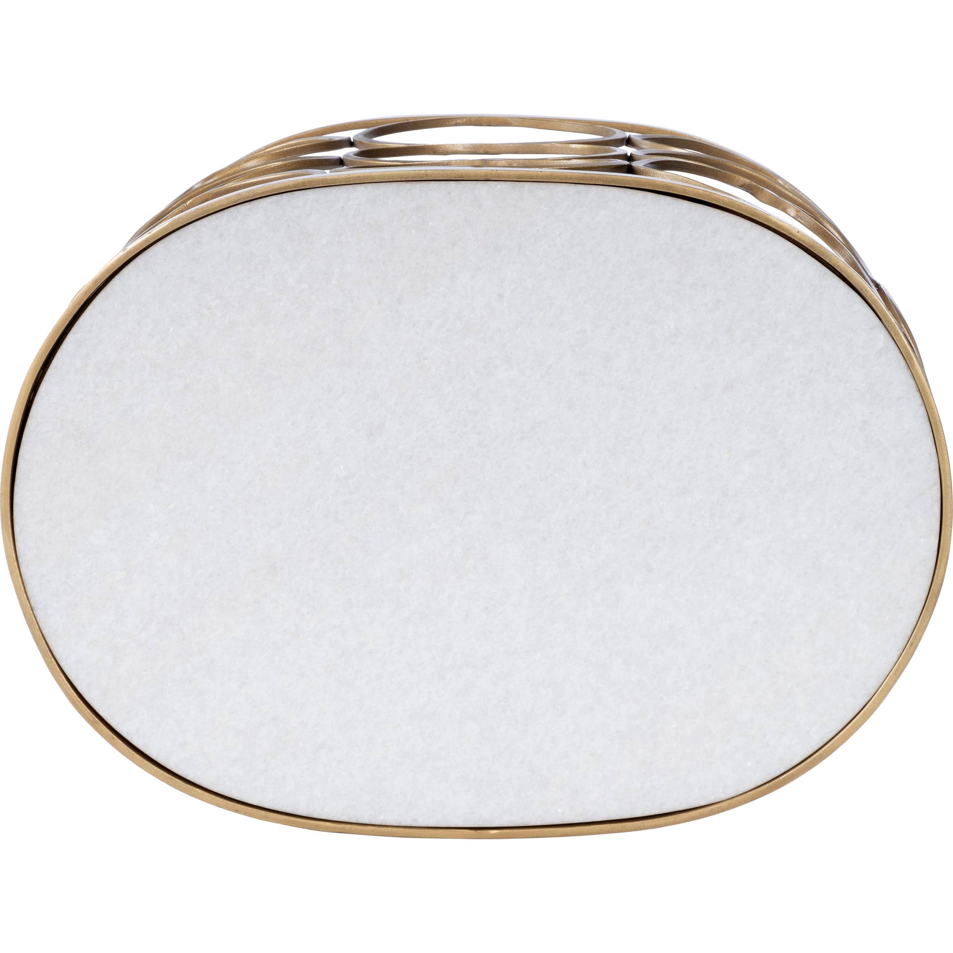 Talulah Oval Marble Accent Table by Butler Specialty Company in gold and metalworks. Made from iron, white marble in a modern style.