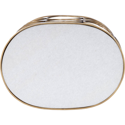 Talulah Oval Marble Accent Table by Butler Specialty Company in gold and metalworks. Made from iron, white marble in a modern style.