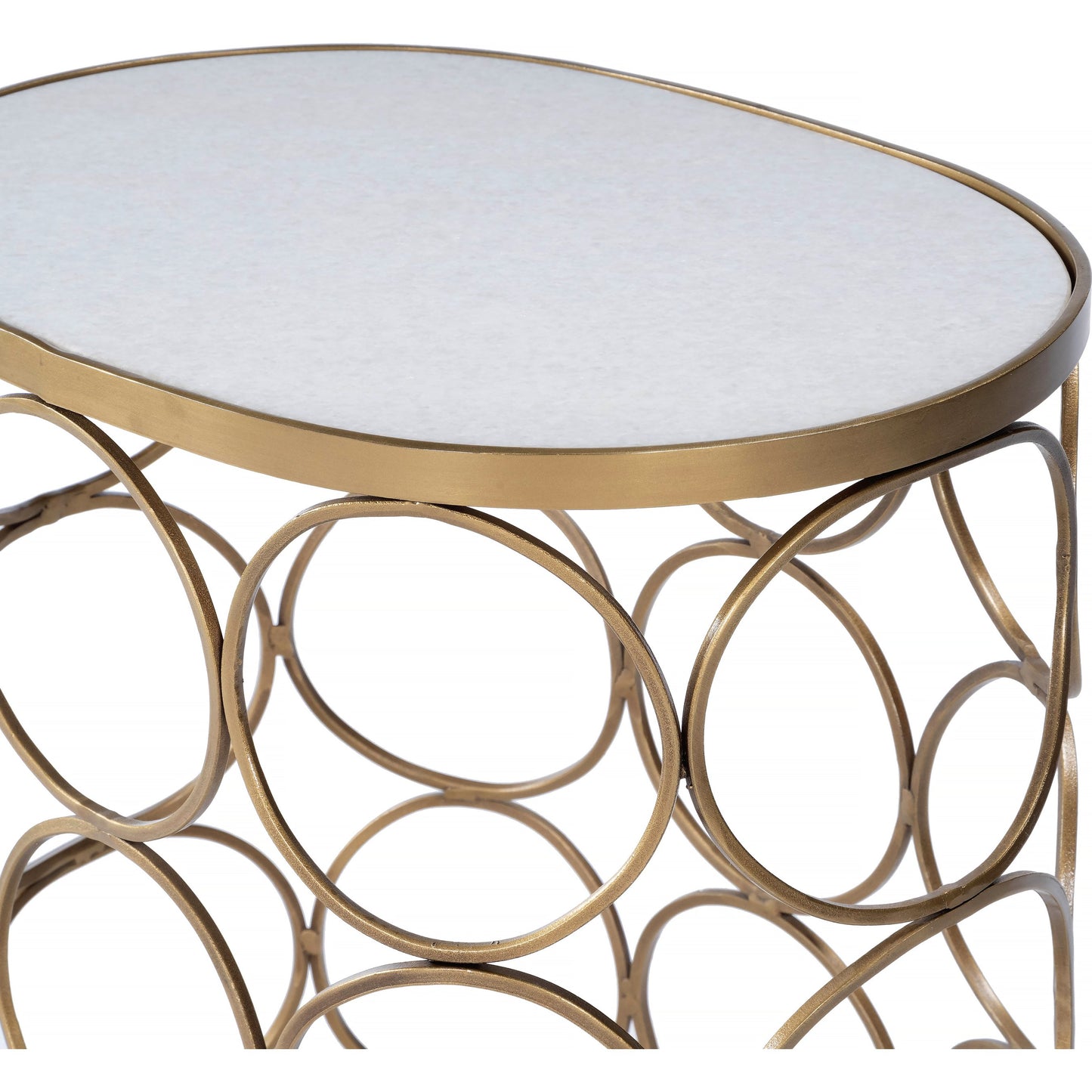 005 O-BUTLER-6123025 | Additional Silo | Talulah Oval Marble Accent Table by Butler Specialty Company in gold and metalworks. Made from iron, white marble in a modern style.