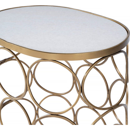 Talulah Oval Marble Accent Table by Butler Specialty Company in gold and metalworks. Made from iron, white marble in a modern style.