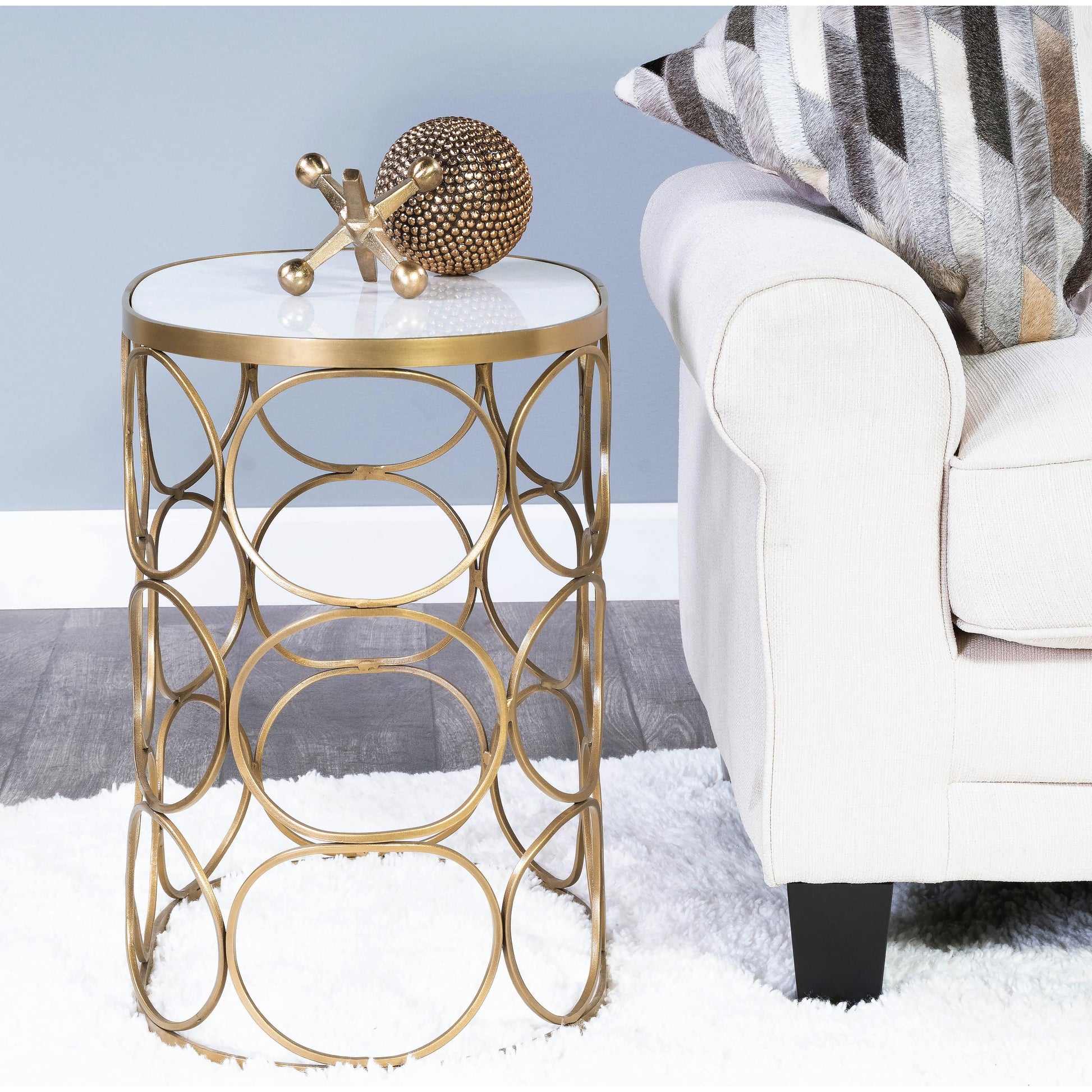 Talulah Oval Marble Accent Table by Butler Specialty Company in gold and metalworks. Made from iron, white marble in a modern style.