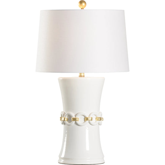 Neriah Lamp by Wildwood in hand painted white glaze, gold leaf. Made from unique in a modern style.