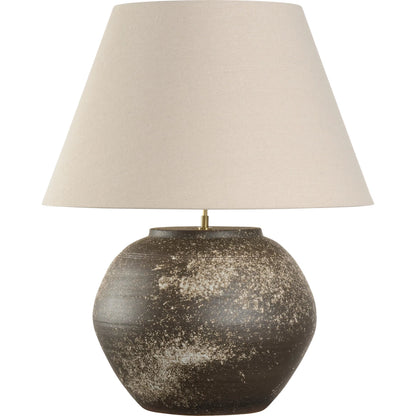 Mako Lamp with Tan Shade by Wildwood in brown and shiga, sanded brown glaze. Made from unique in a modern style.