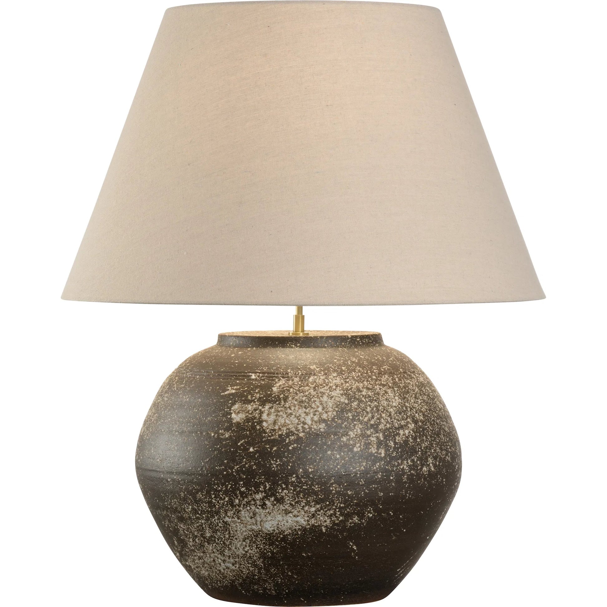 Mako Lamp with Tan Shade by Wildwood in brown and shiga, sanded brown glaze. Made from unique in a modern style.
