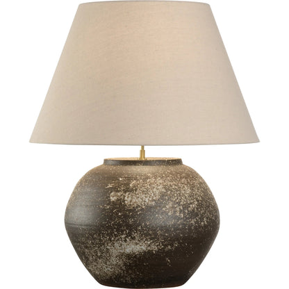 Mako Lamp with Tan Shade by Wildwood in brown and shiga, sanded brown glaze. Made from unique in a modern style.