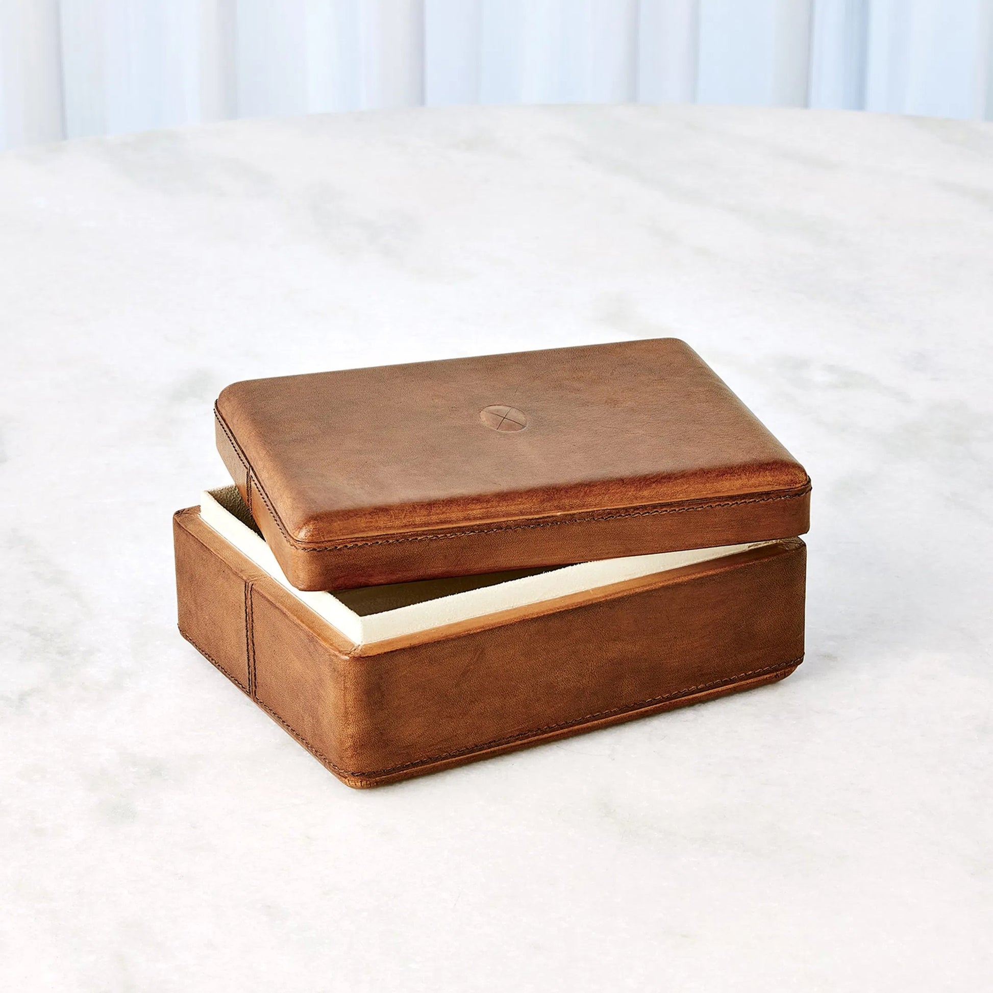 Signature Tobacco Covered Box by Global Views in tobacco and leather. Made from unique in a traditional style.