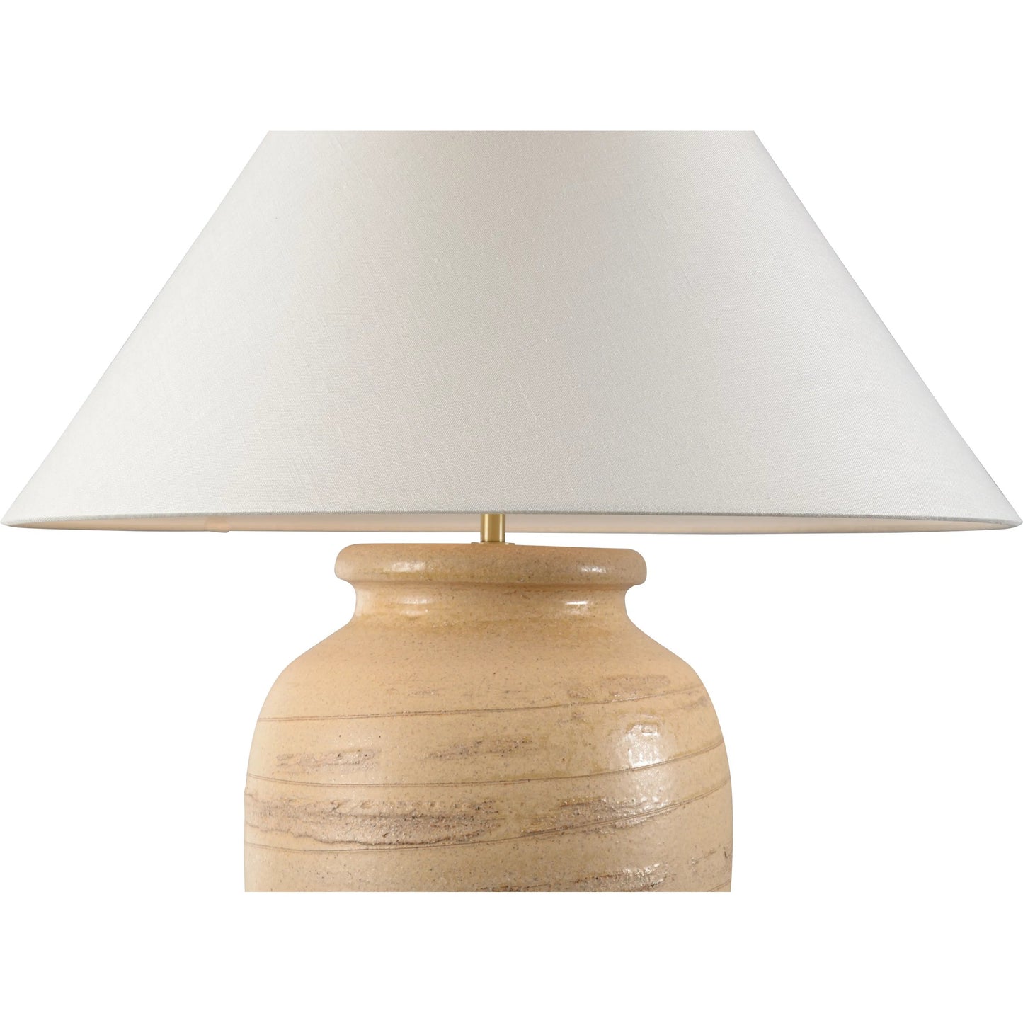 002 SI-2335202 | Closeup | Kento Lamp with Tapered Shade by Wildwood in brown and shiga, brown ombre glaze. Made from unique in a transitional style.