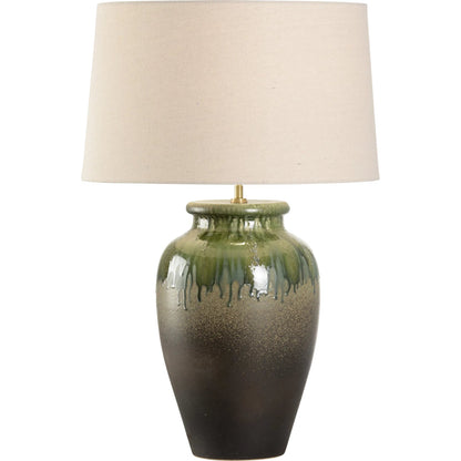 Yamato Table Lamp with Drum Shade by Wildwood in brown, green and shiga, brown, green. Made from unique in a modern style.