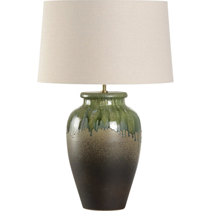 Yamato Table Lamp with Drum Shade by Wildwood in brown, green and shiga, brown, green. Made from unique in a modern style.