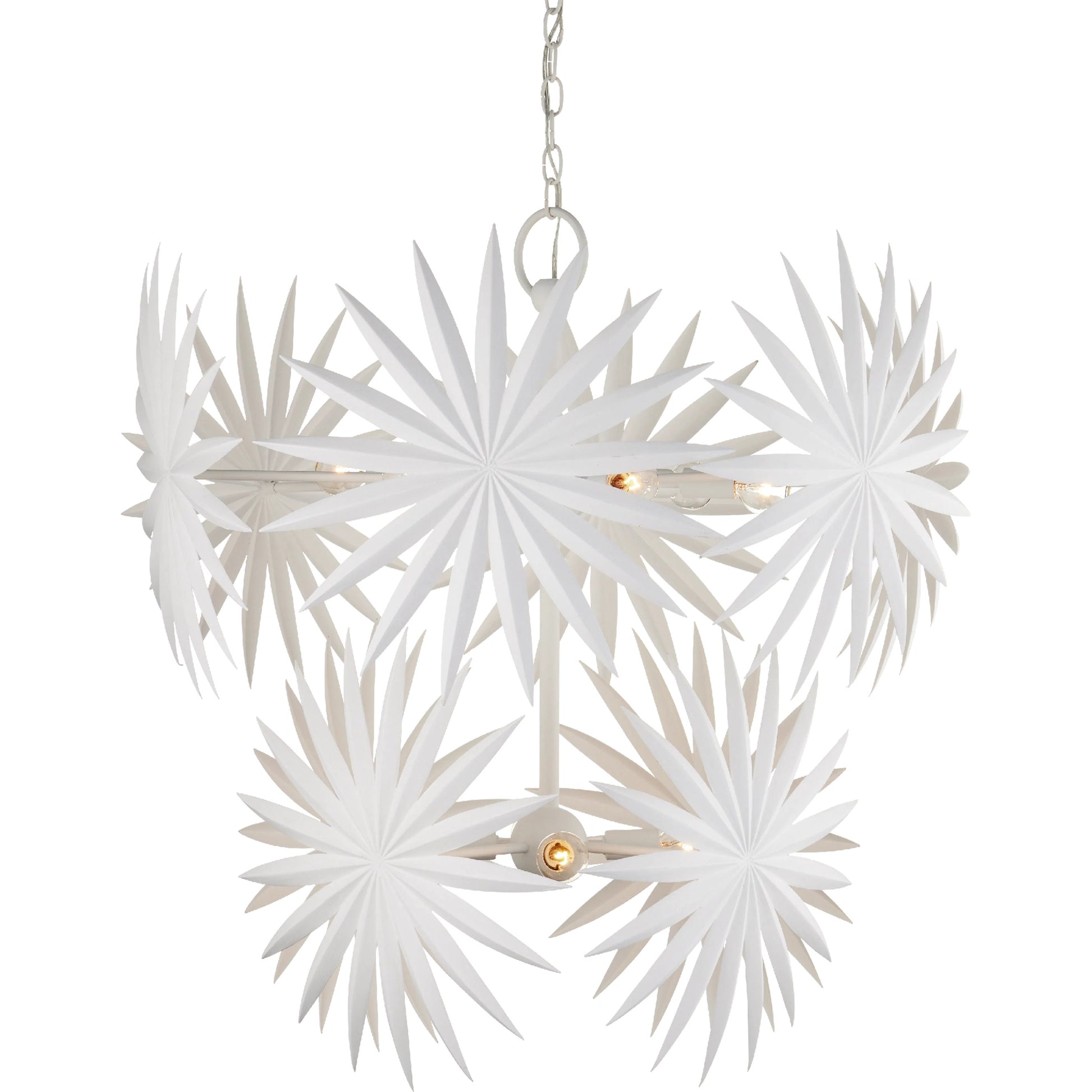 Bismarkia Chandelier by Currey and Company in gesso white. Made from wrought iron in a modern style.
