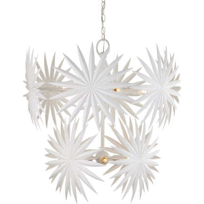 Bismarkia Chandelier by Currey and Company in gesso white. Made from wrought iron in a modern style.