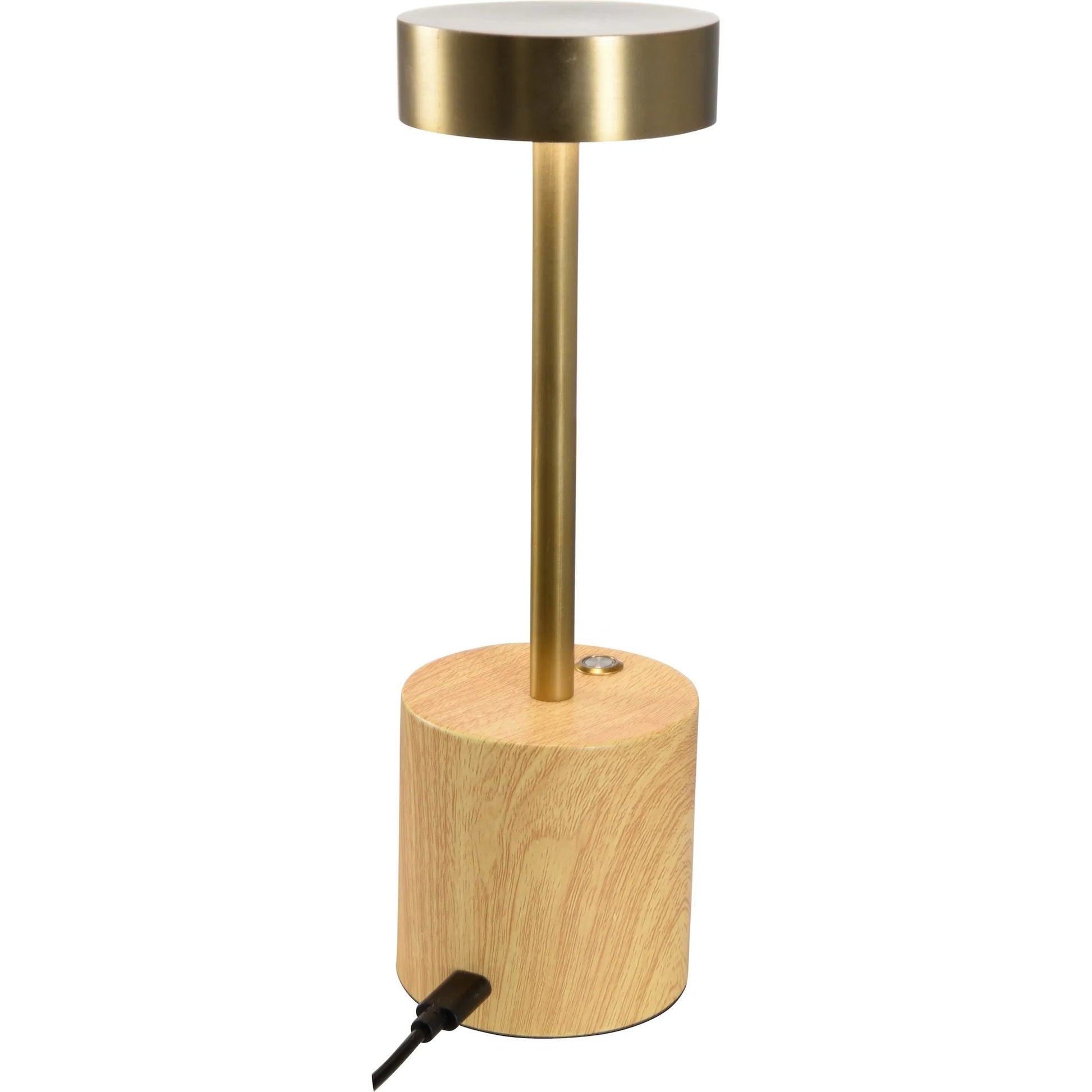 Theodore Rechargeable Lamp by Wildwood in brown, gold and wood grain, antique brass. Made from unique in a transitional style.