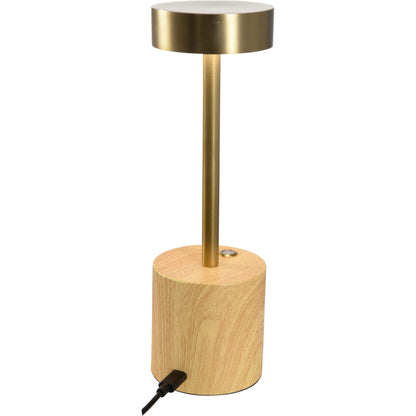 Theodore Rechargeable Lamp by Wildwood in brown, gold and wood grain, antique brass. Made from unique in a transitional style.
