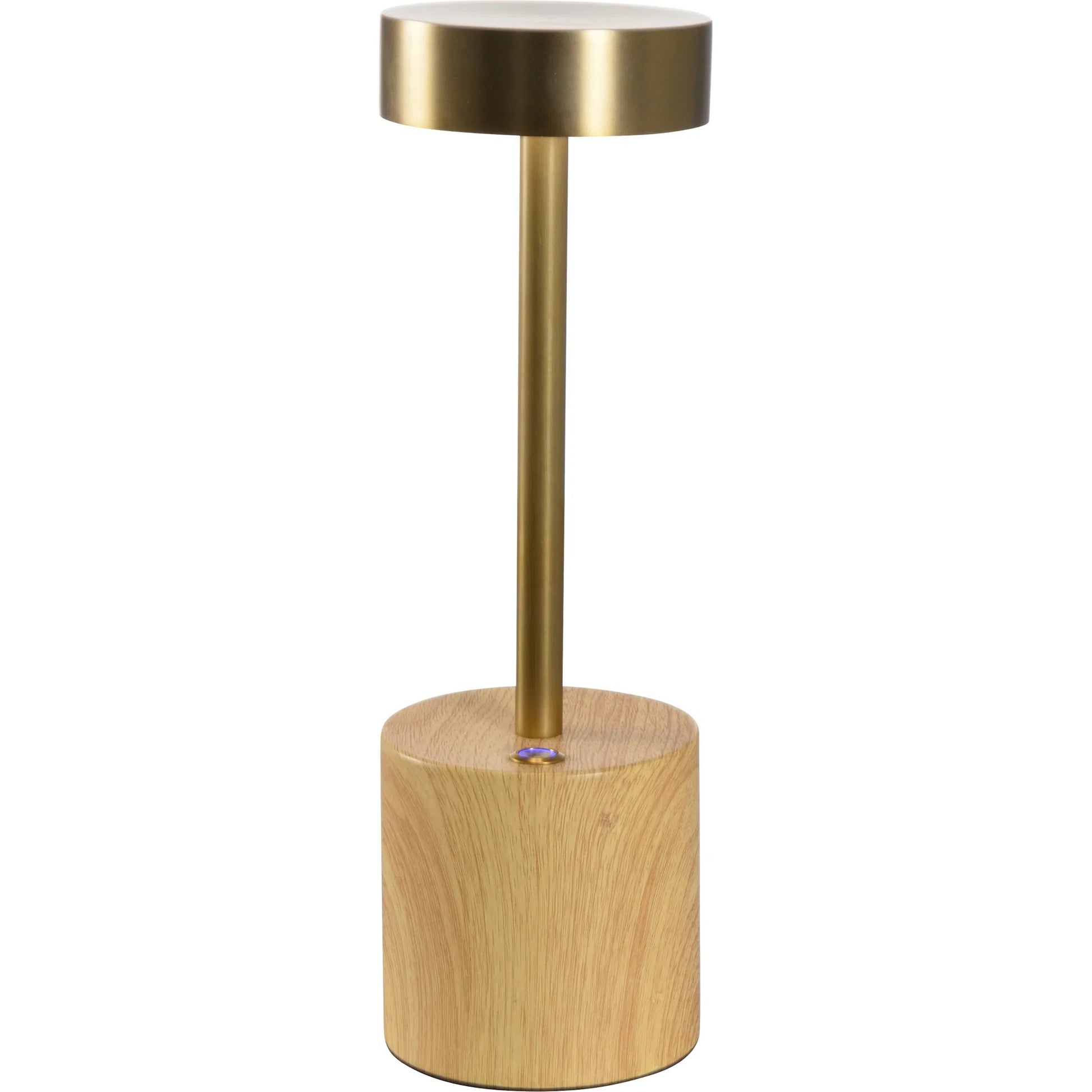 Theodore Rechargeable Lamp by Wildwood in brown, gold and wood grain, antique brass. Made from unique in a transitional style.