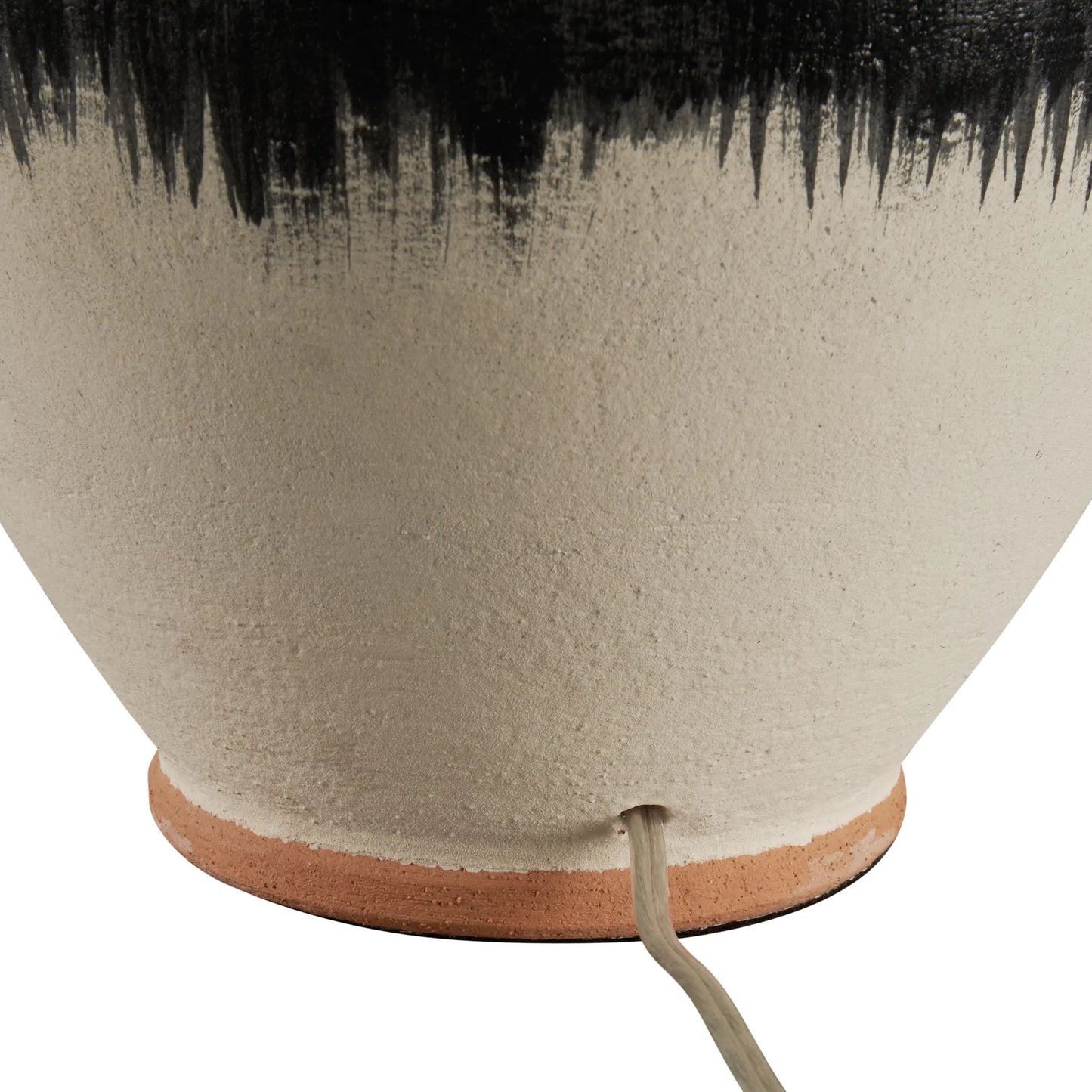 003 SI-2387968 | Closeup | Enzo Lamp by Wildwood in black, white drip, reactive glaze. Made from unique in a modern style.