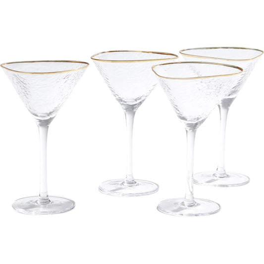 S/4 Hammered Martini Glasses by Global Views in clear and gold. Made from unique in a unique style.
