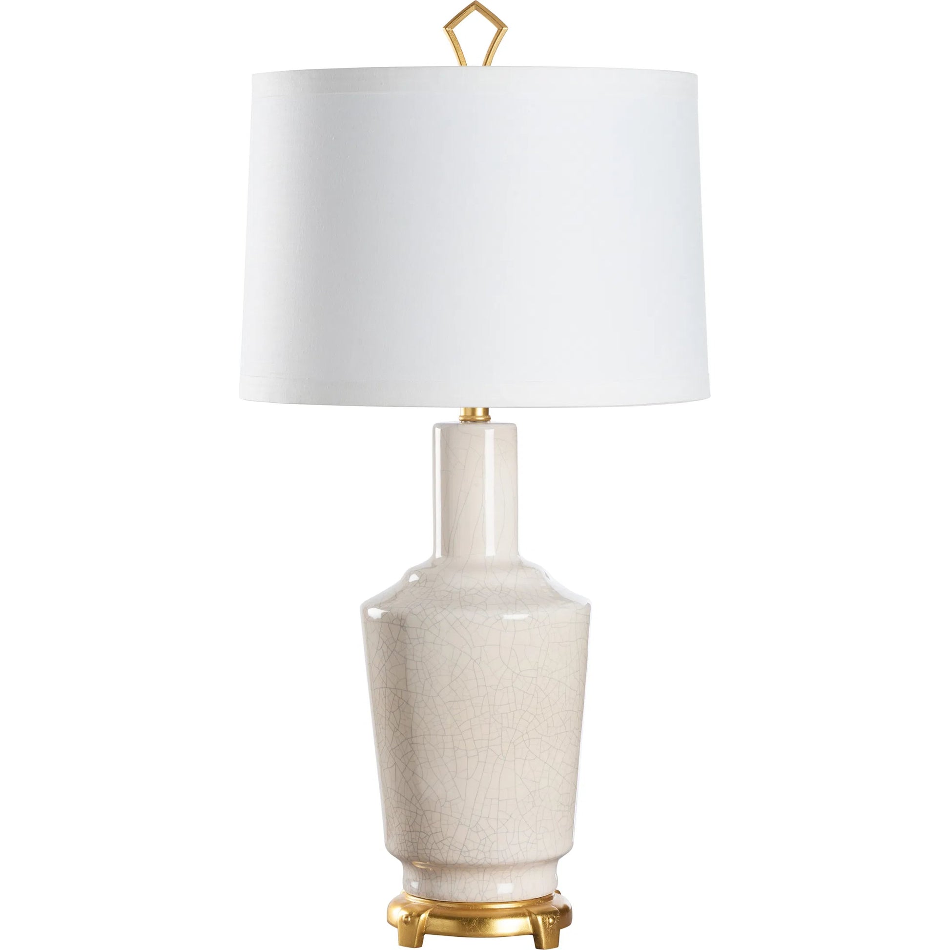 Emma Lamp by Wildwood in crackled snow glaze, antique gold leaf. Made from unique in a unique style.