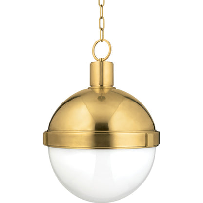 Lambert Pendant by Hudson Valley in aged brass. Made from brass in a modern style.