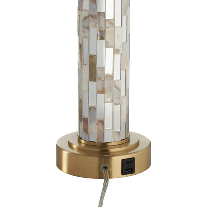 Simmons Table Lamp by Wildwood in natural brown, cream, antique brass. Made from unique in a modern style.