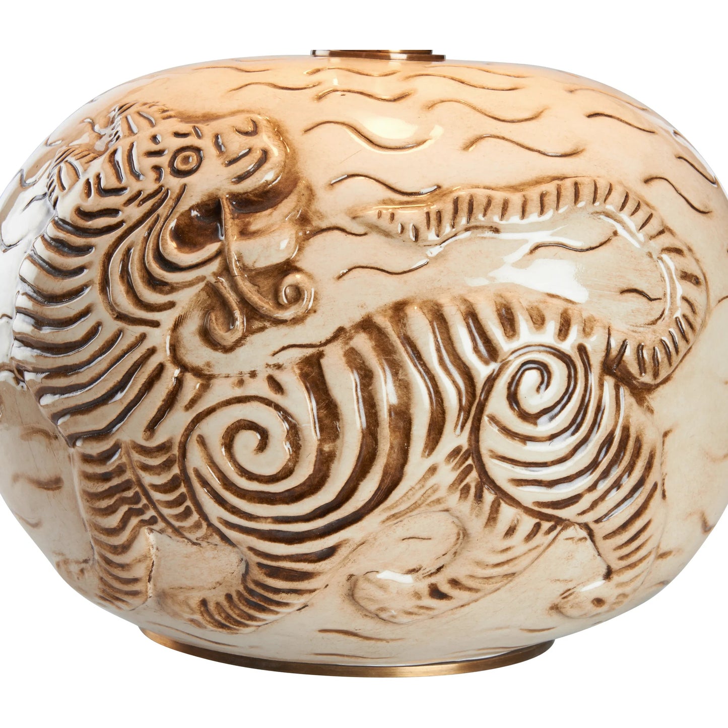 005 SI-2388050 | Closeup | Tibetan Tiger Lamp by Wildwood in antique cream glaze. Made from unique in a traditional style.